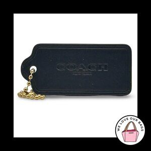 2.25" COACH NEW YORK Black Smooth Leather Brass Fob Bag Charm Keychain Hang Tag